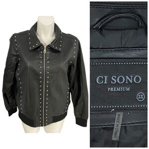 CI SONO Jacket Womens 3X Black Faux Leather Studded Moto Rock Grunge Full Zip